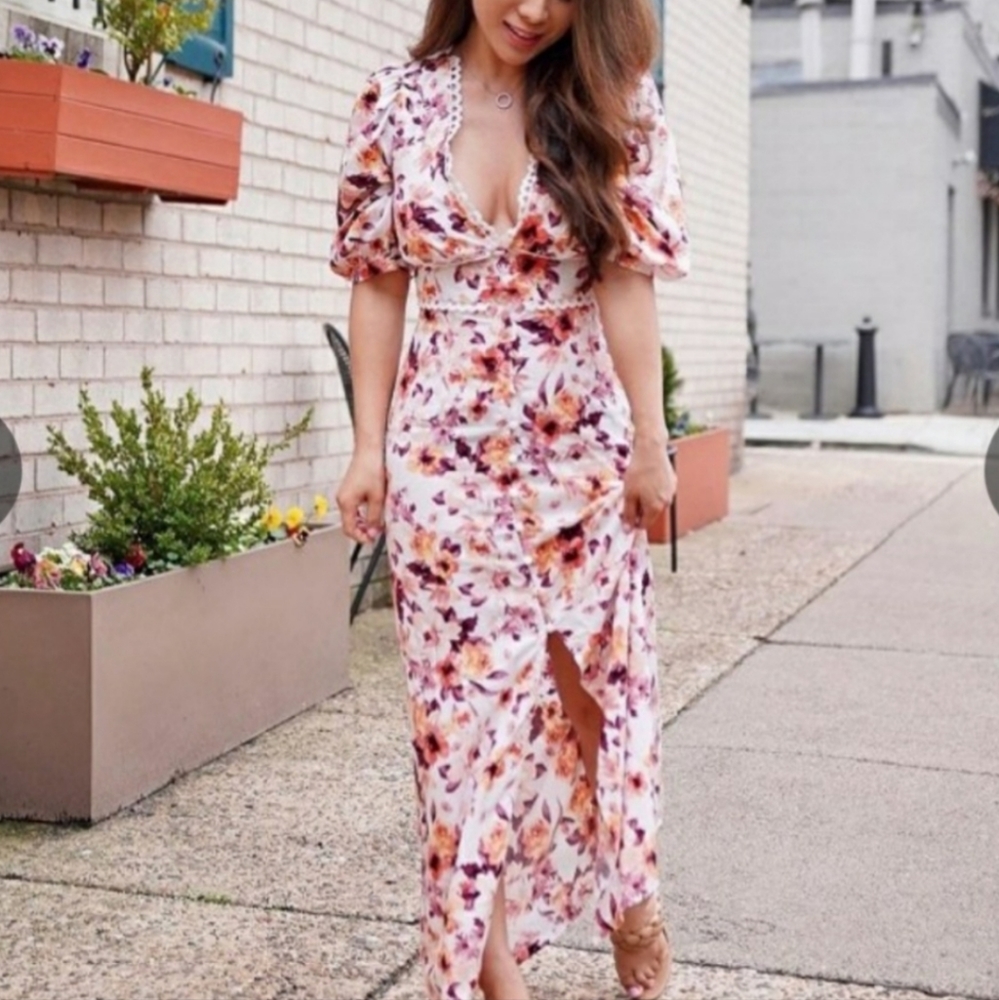 JustFab Floral Midi Dress - Pink and Purple